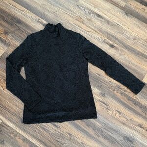 Chico's Elegant Black Lace Blouse. Laila lace turtleneck top. Knit top.
